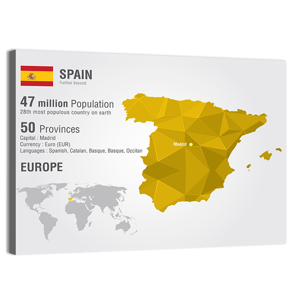 Geometric Spain Map Infographic Wall Art, canvas print, landscape