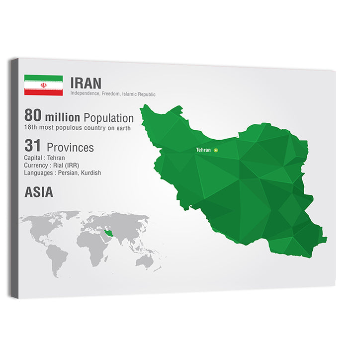 Low Poly Iran Map Wall Art as a canvas print