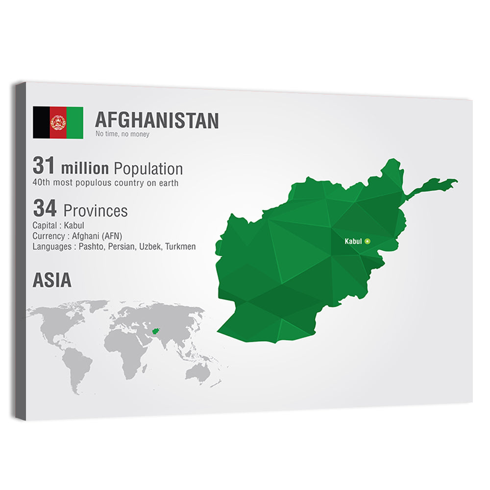 Polygonal Afghanistan Map Wall Art, canvas print, landscape