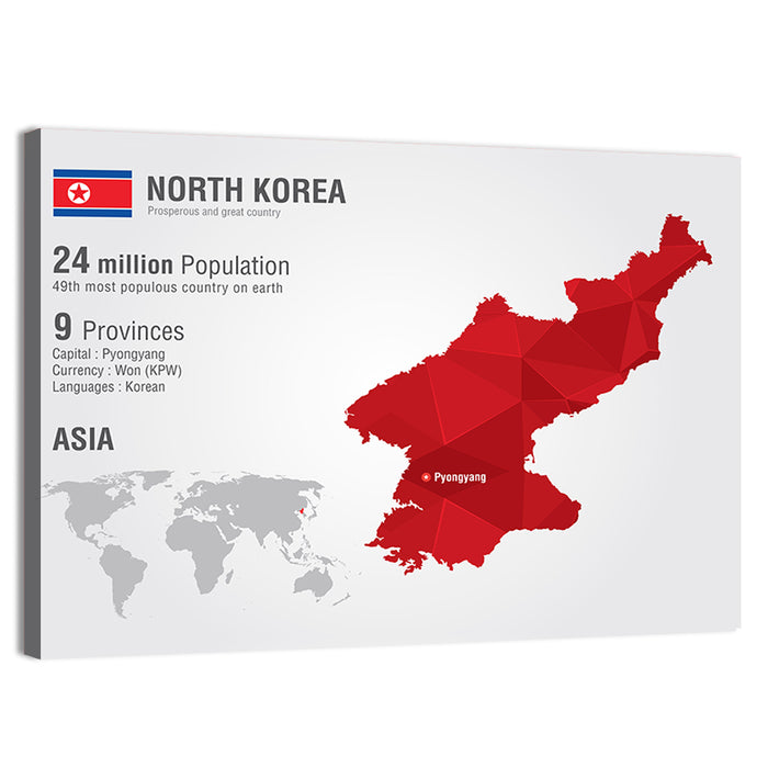 North Korea Geometric Map Wall Art as a canvas print