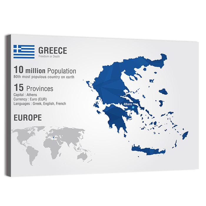 Low-poly Map of Greece Wall Art as a canvas print