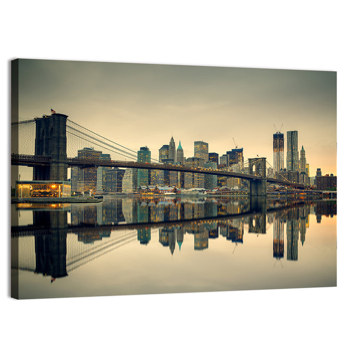 Brooklyn Bridge at Dusk, Manhattan Skyline Wall Art as a canvas print