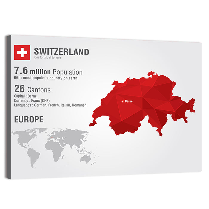 Switzerland Low-poly Map Wall Art as a canvas print