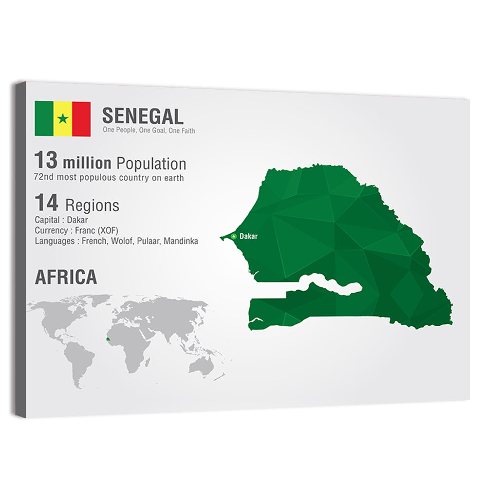 Senegal Map with Flag Wall Art, canvas print, landscape