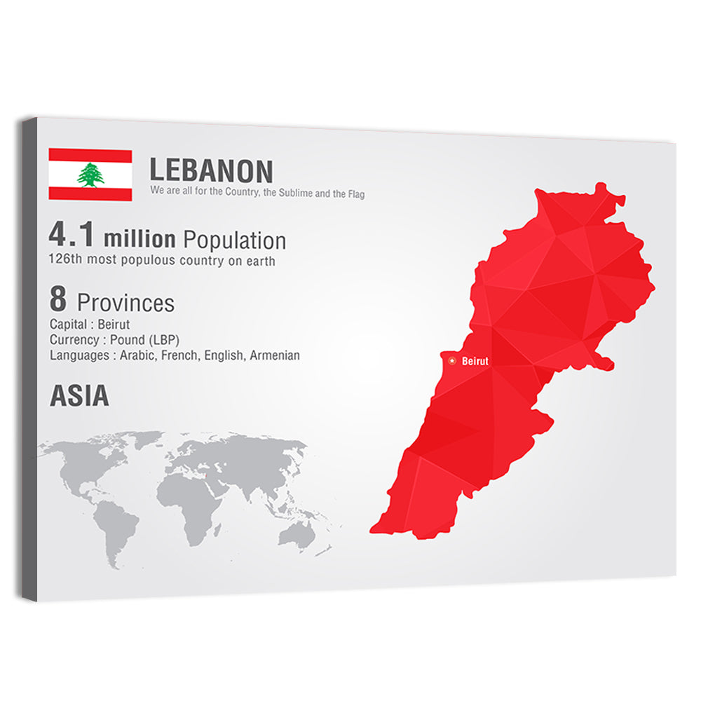 Lebanon Geometric Map Wall Art, canvas print, landscape