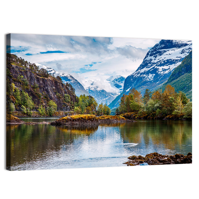 Norwegian Mountain Reflection Wall Art as a canvas print
