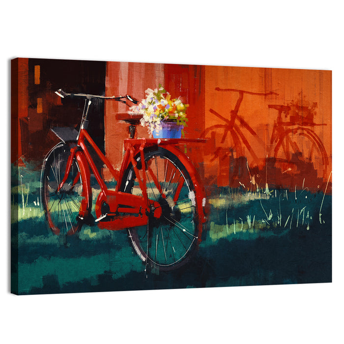 Vintage Bicycle with Floral Basket Wall Art as a canvas print