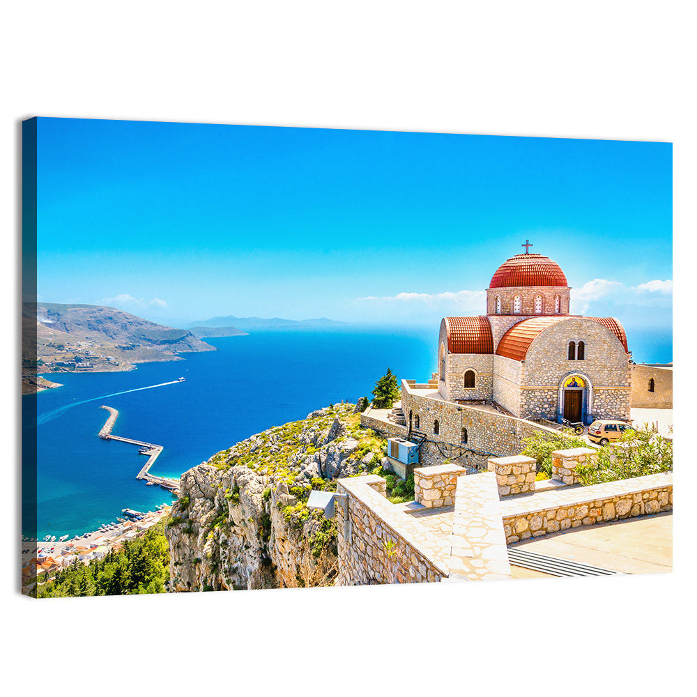 Cliffside Church in Greece Wall Art, canvas print, landscape