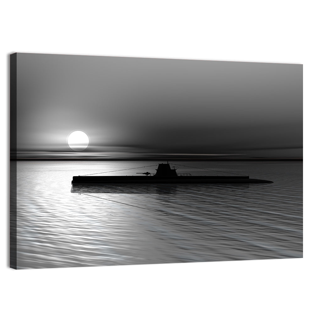 Submarine Silhouette at Dusk Wall Art, canvas print, landscape