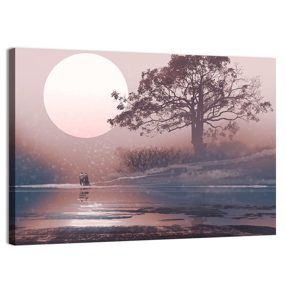 Couple Under Moon Wall Art, canvas print, landscape