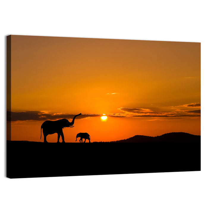 Savannah Elephant Silhouettes Wall Art as a canvas print