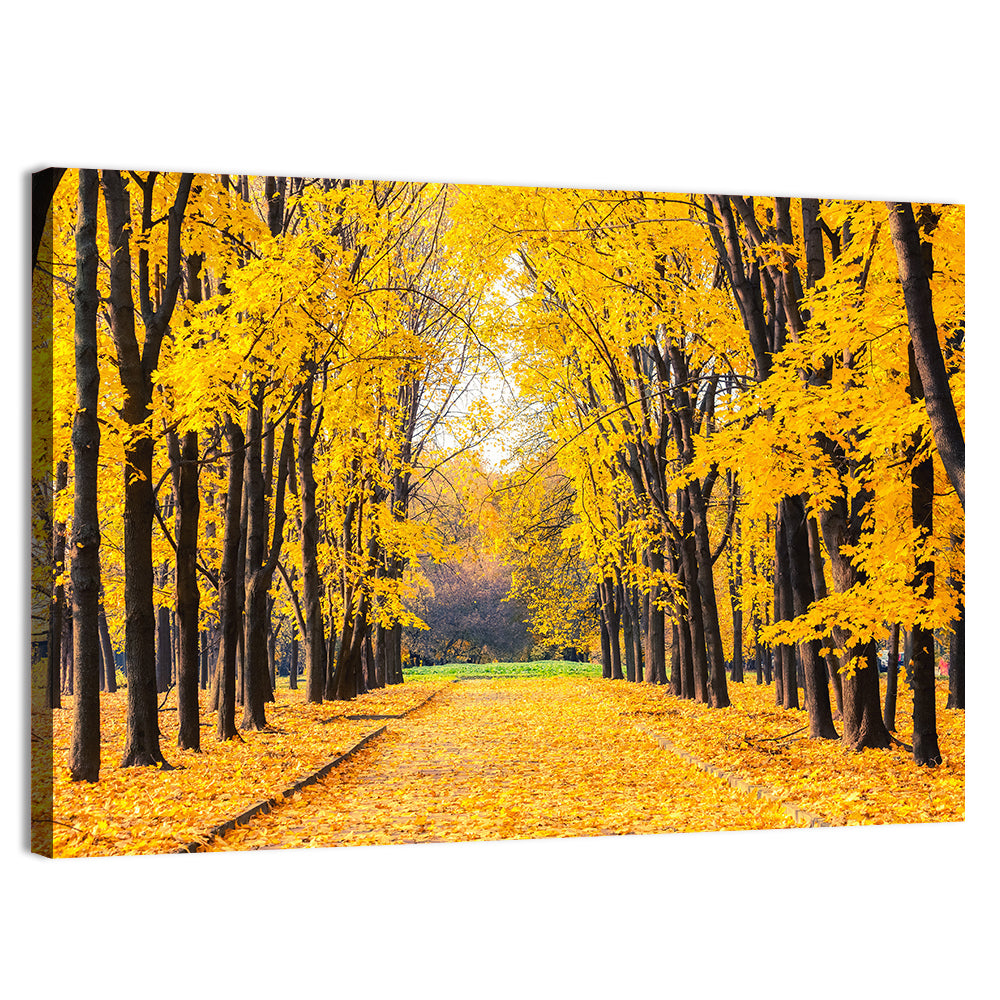 Golden Autumn Park Path Wall Art, canvas print, landscape