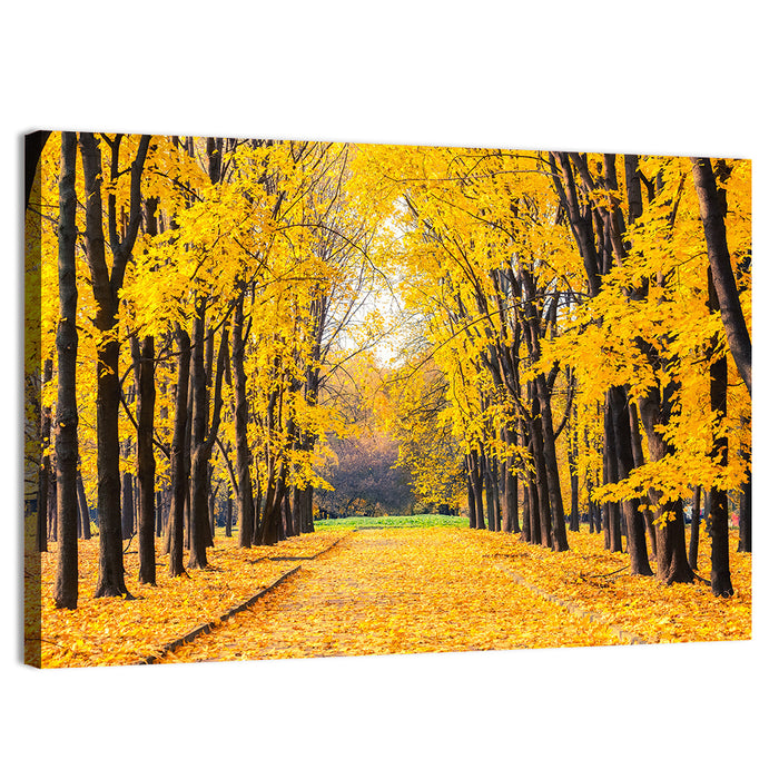Golden Autumn Park Path Wall Art as a canvas print