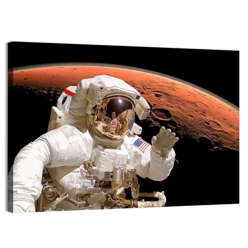 Astronaut with Gold Visor on Mars Wall Art, canvas print, landscape