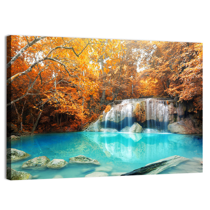 Erawan Waterfall Autumn Reflection Wall Art as a canvas print