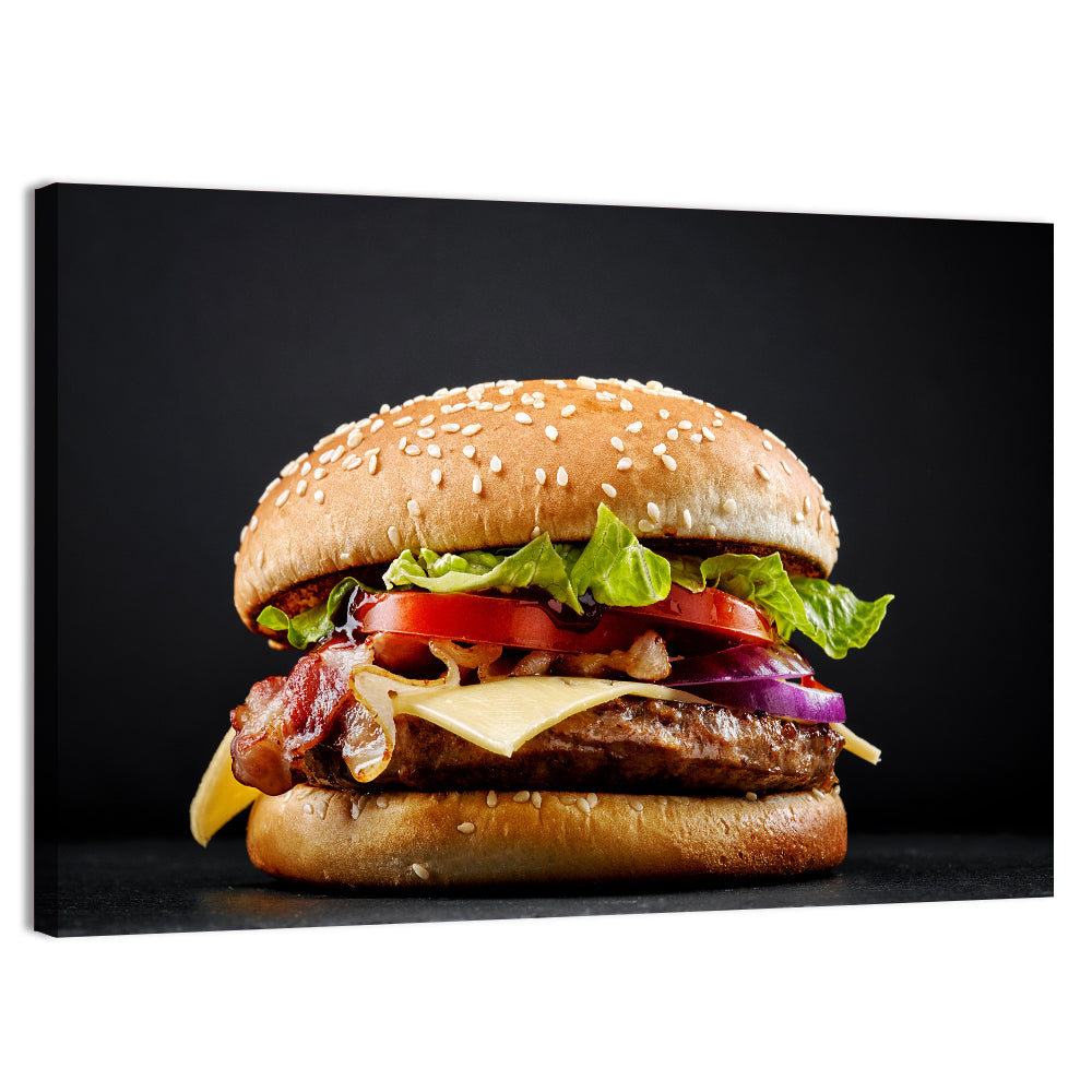 Cheeseburger with Bacon Wall Art, canvas print, landscape