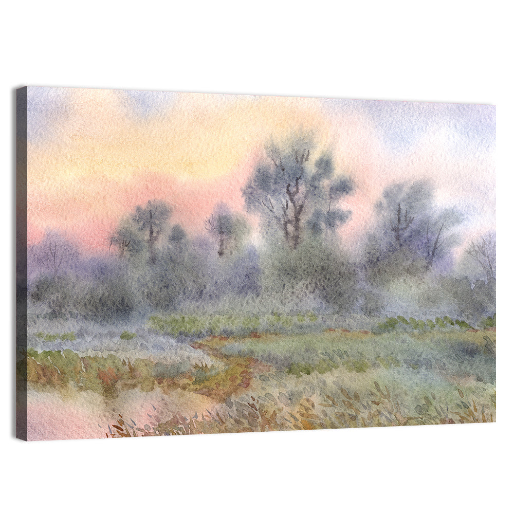 Morning Mist Over Meadow Wall Art, canvas print, landscape