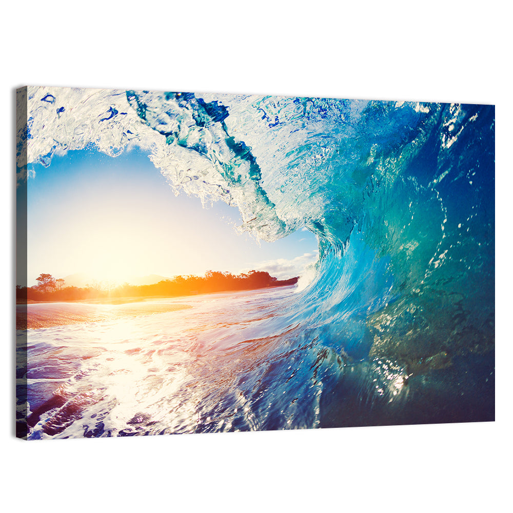 Blue Wave Tunnel at Sunrise Wall Art, canvas print, landscape