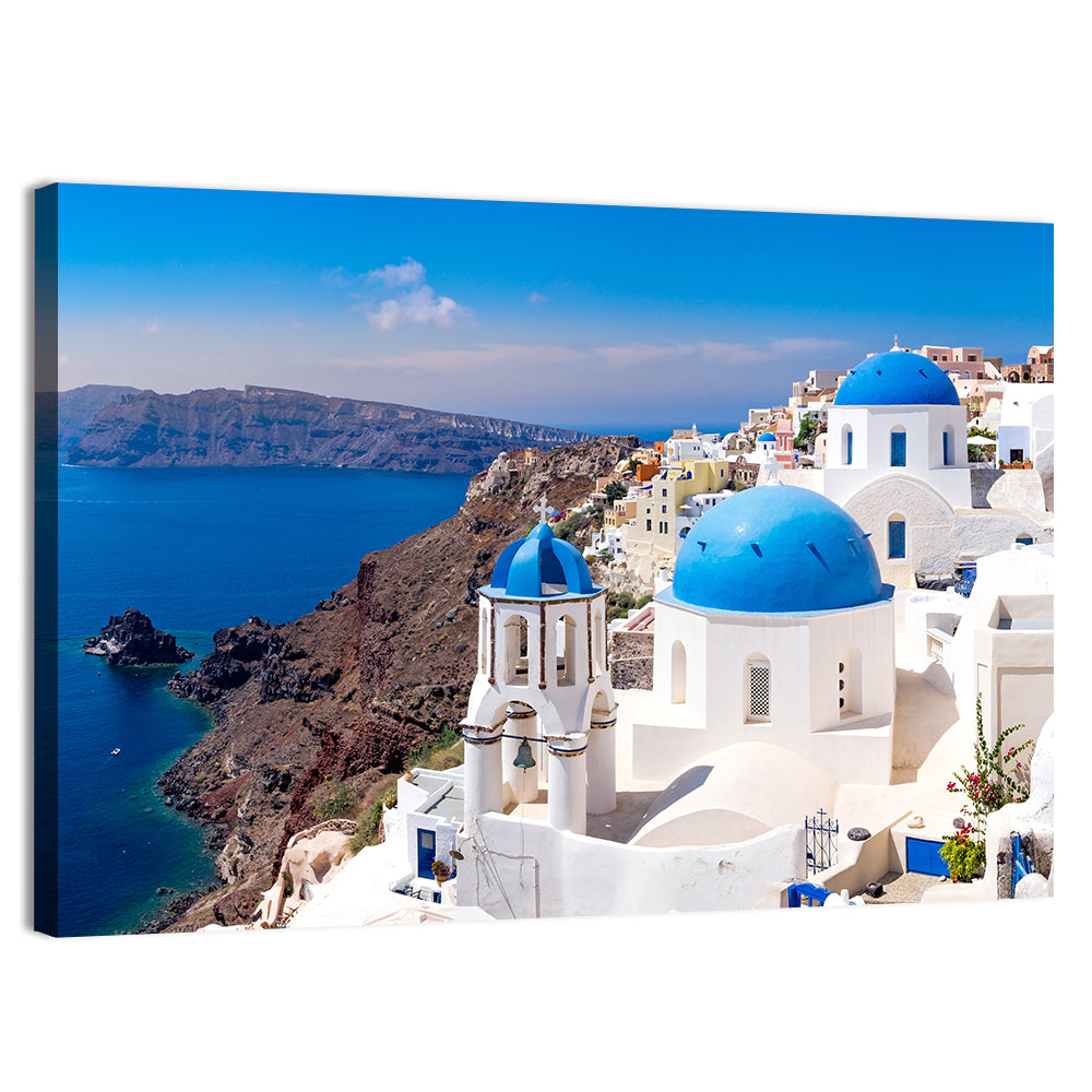 Blue Dome Churches of Oia, Santorini Wall Art, canvas print, landscape