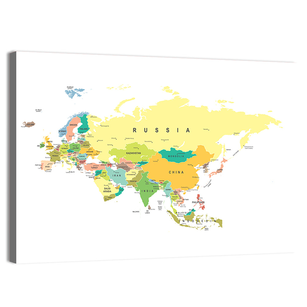 Eurasia Map with Country Labels Wall Art, canvas print, landscape