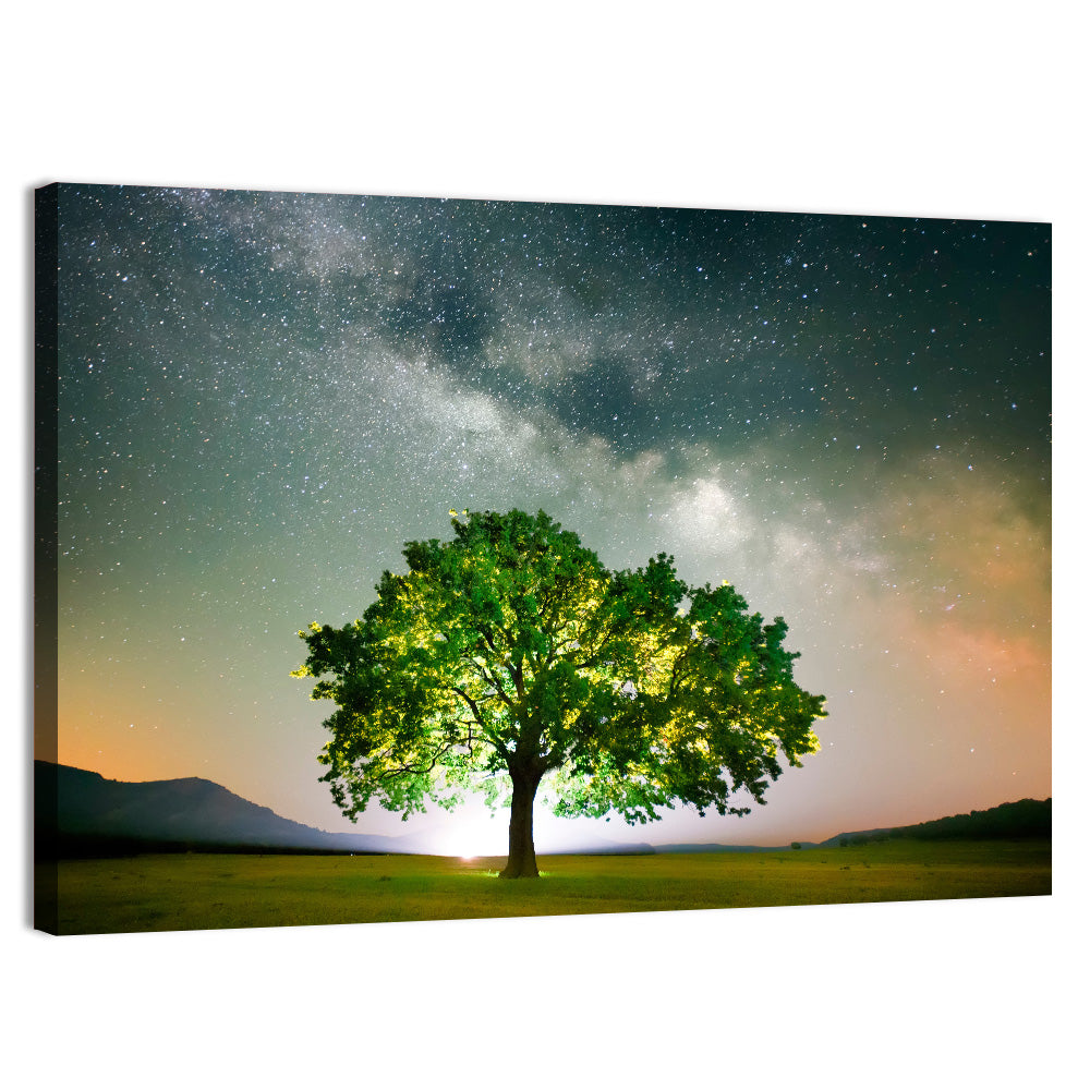 Lone Tree Under Milky Way Wall Art, canvas print, landscape