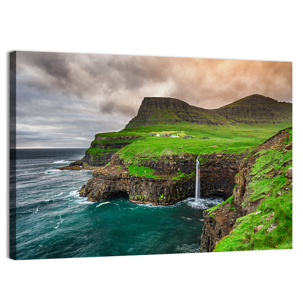 Gásadalur Múlafossur Waterfall Wall Art, canvas print, landscape