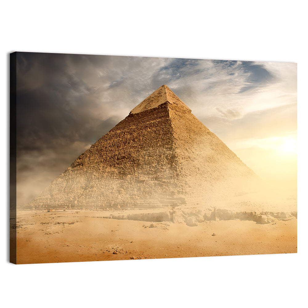 Great Pyramid in Desert Dust Wall Art, canvas print, landscape