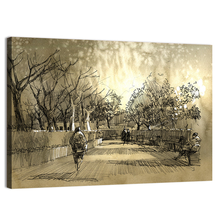 Late Afternoon Park Walkway Sketch Wall Art as a canvas print