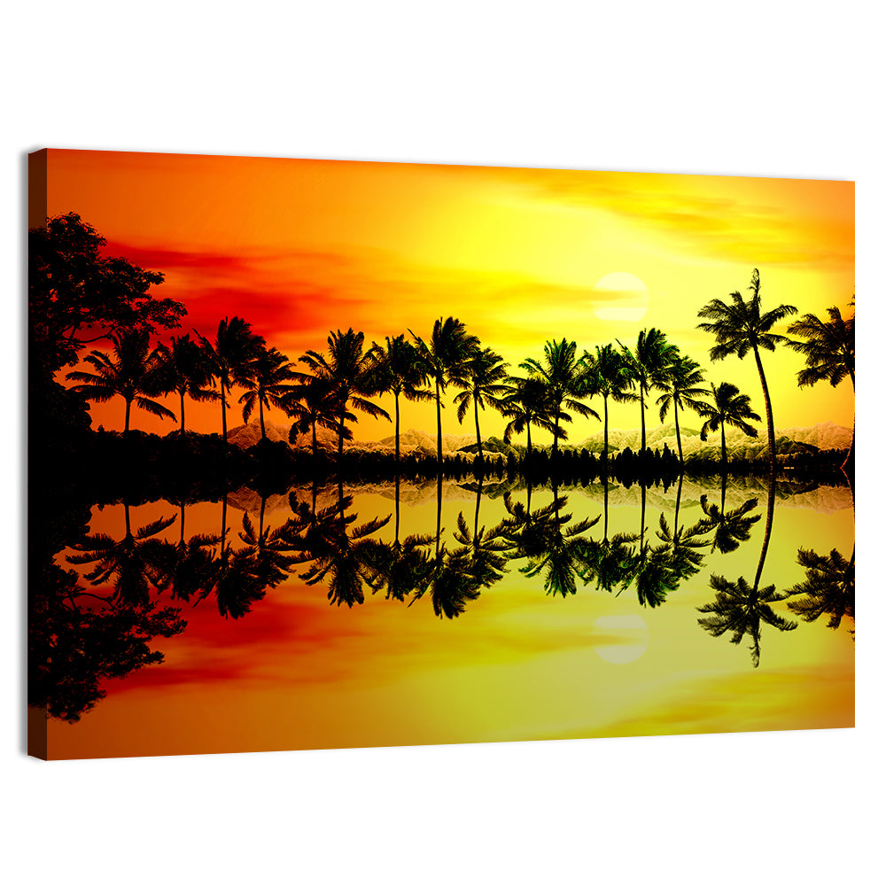 Tropical Palm Beach Sunset Wall Art, canvas print, landscape