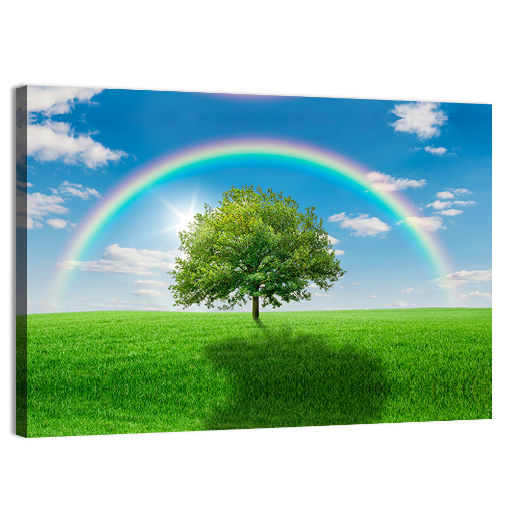 Oak Tree on Green Meadow Wall Art, canvas print, landscape