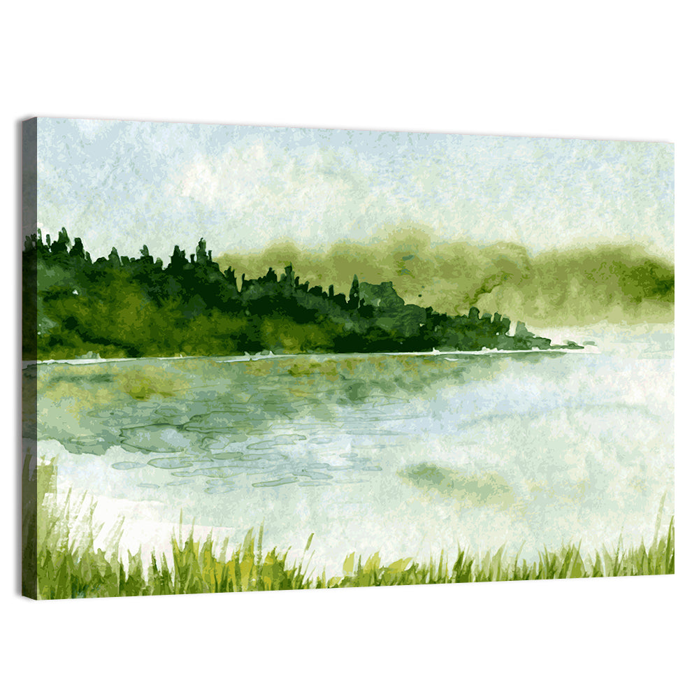 Misty Spruce Lake Landscape Wall Art, canvas print, landscape