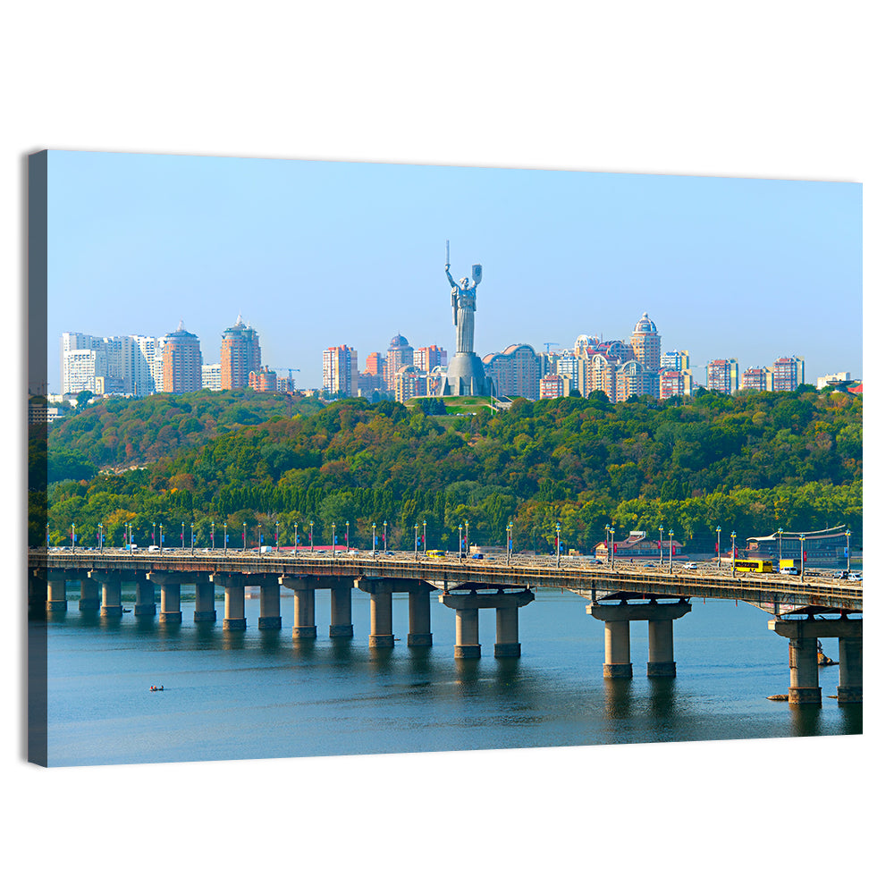 Paton Bridge with Motherland Monument Wall Art, canvas print, landscape