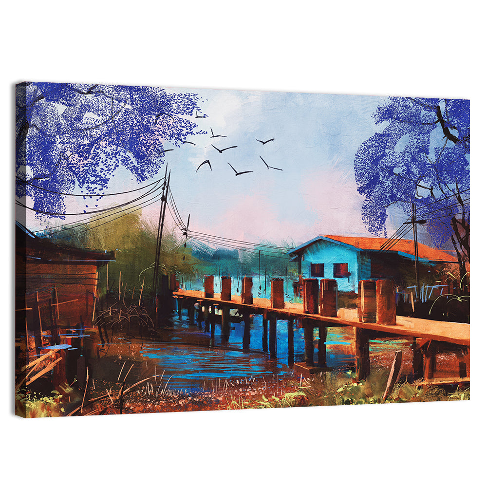 Rustic Fishing Village Pier Wall Art, canvas print, landscape
