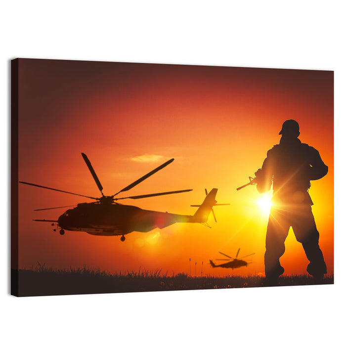Soldier Silhouette at Sunset Wall Art as a canvas print