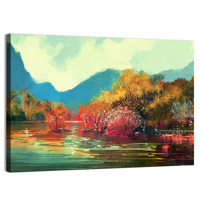 Golden Autumn Lake Reflection Wall Art as a canvas print
