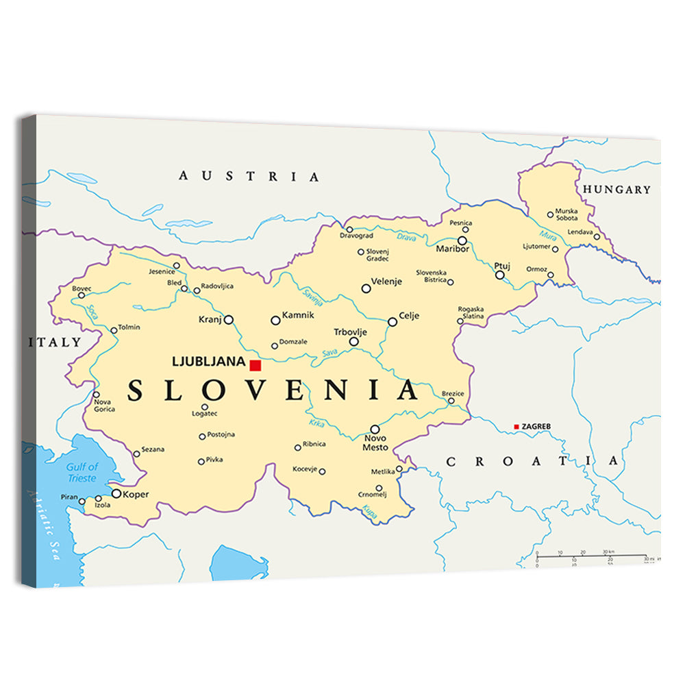 Slovenia Political Map Wall Art, canvas print, landscape