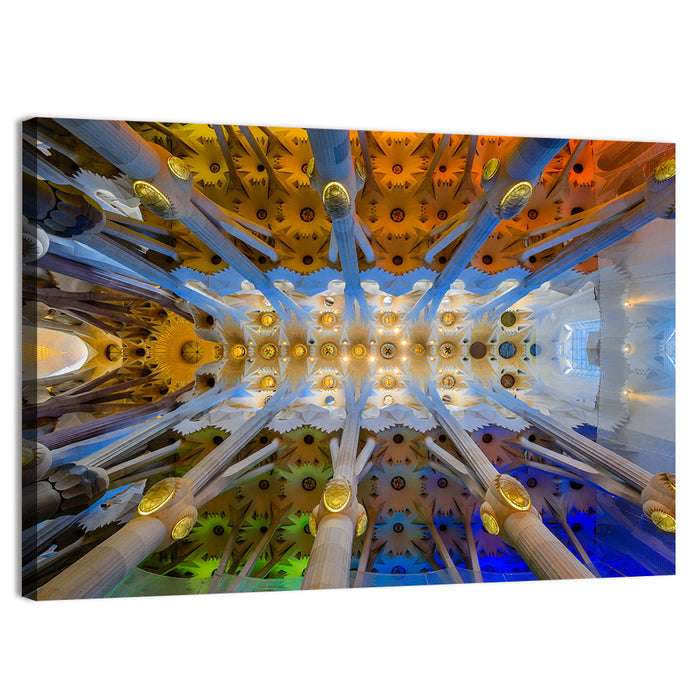 Sagrada Familia Interior Ceiling Wall Art as a canvas print