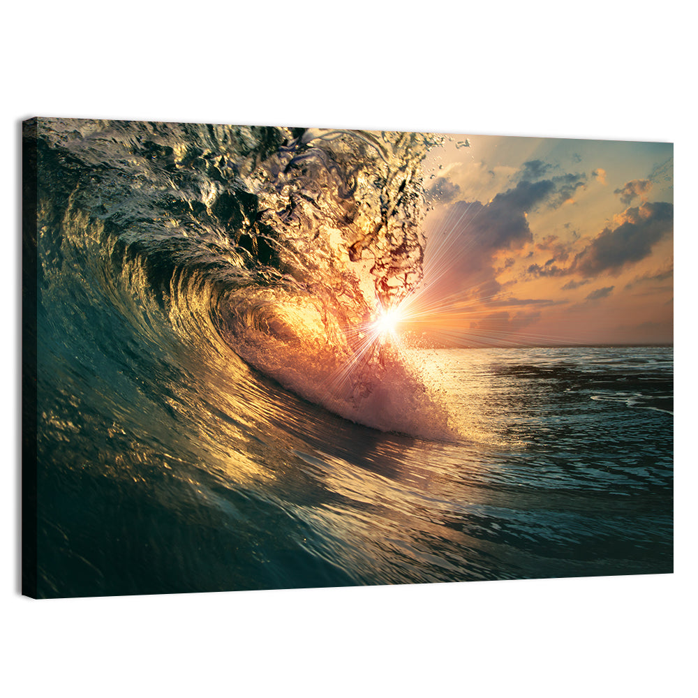 Sun Through Breaking Wave Wall Art, canvas print, landscape