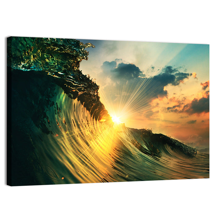 Sunset Through a Curling Wave Wall Art as a canvas print