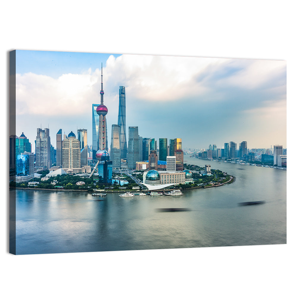 Shanghai Bund Skyline with Oriental Pearl Tower Wall Art, canvas print, landscape