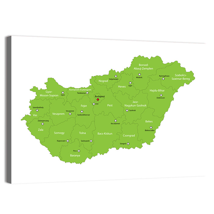 Hungary Administrative Map Wall Art as a canvas print