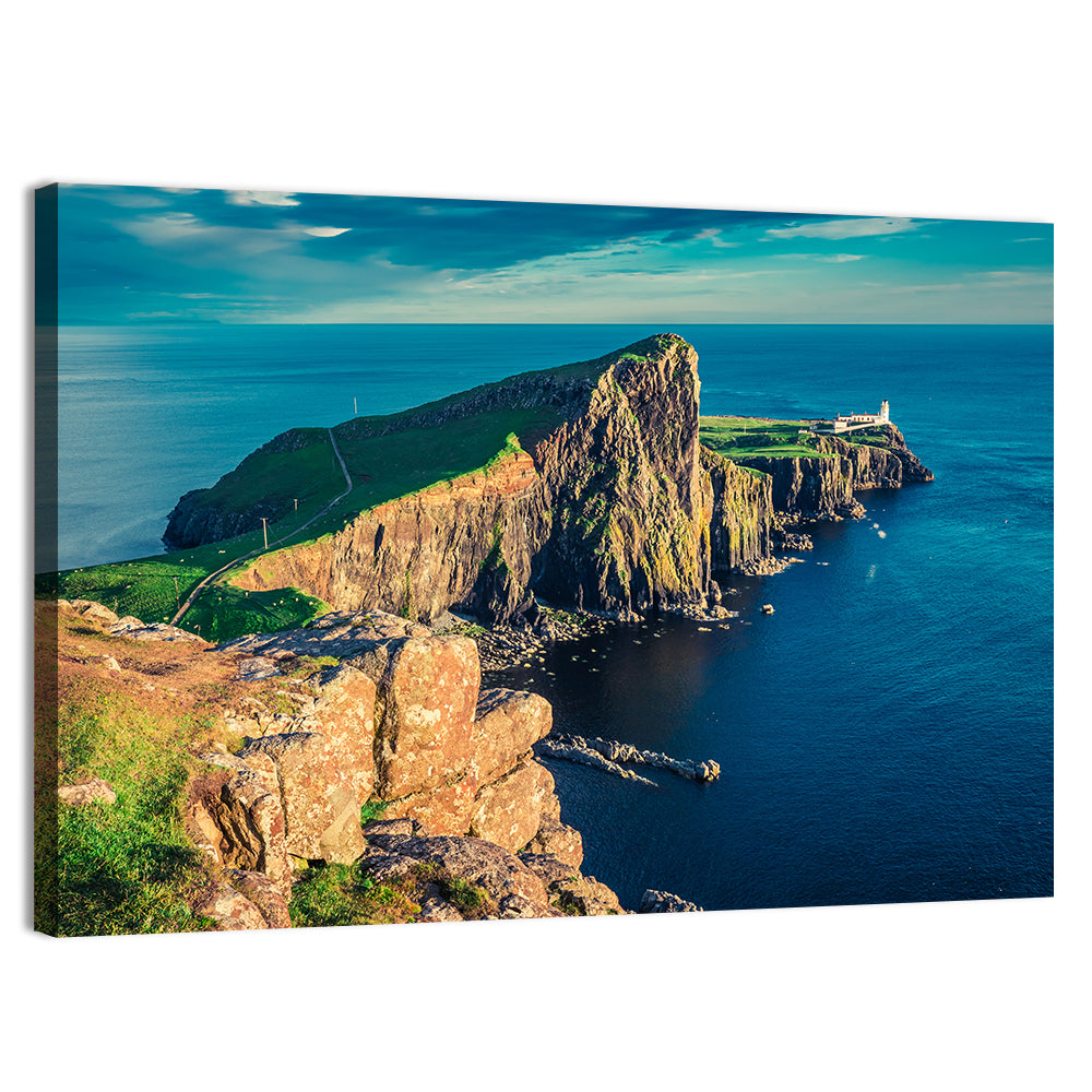 Neist Point Lighthouse Sunset Wall Art, canvas print, landscape