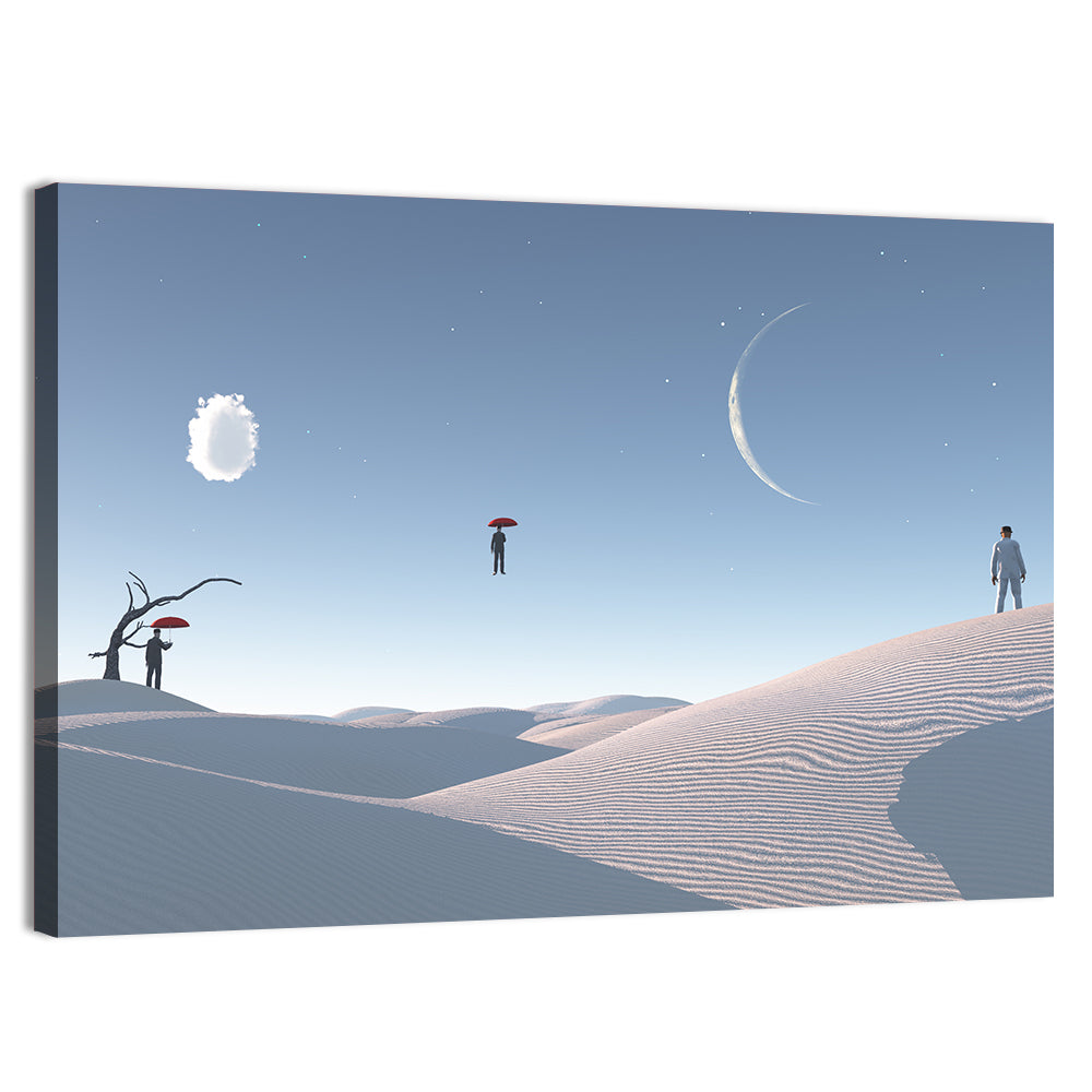Red Umbrella in Surreal Desert Wall Art, canvas print, landscape