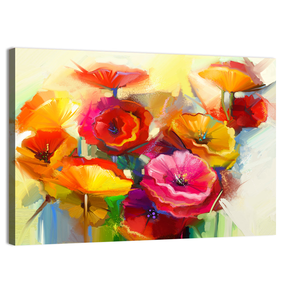 Impasto Poppy Bouquet Wall Art, canvas print, landscape
