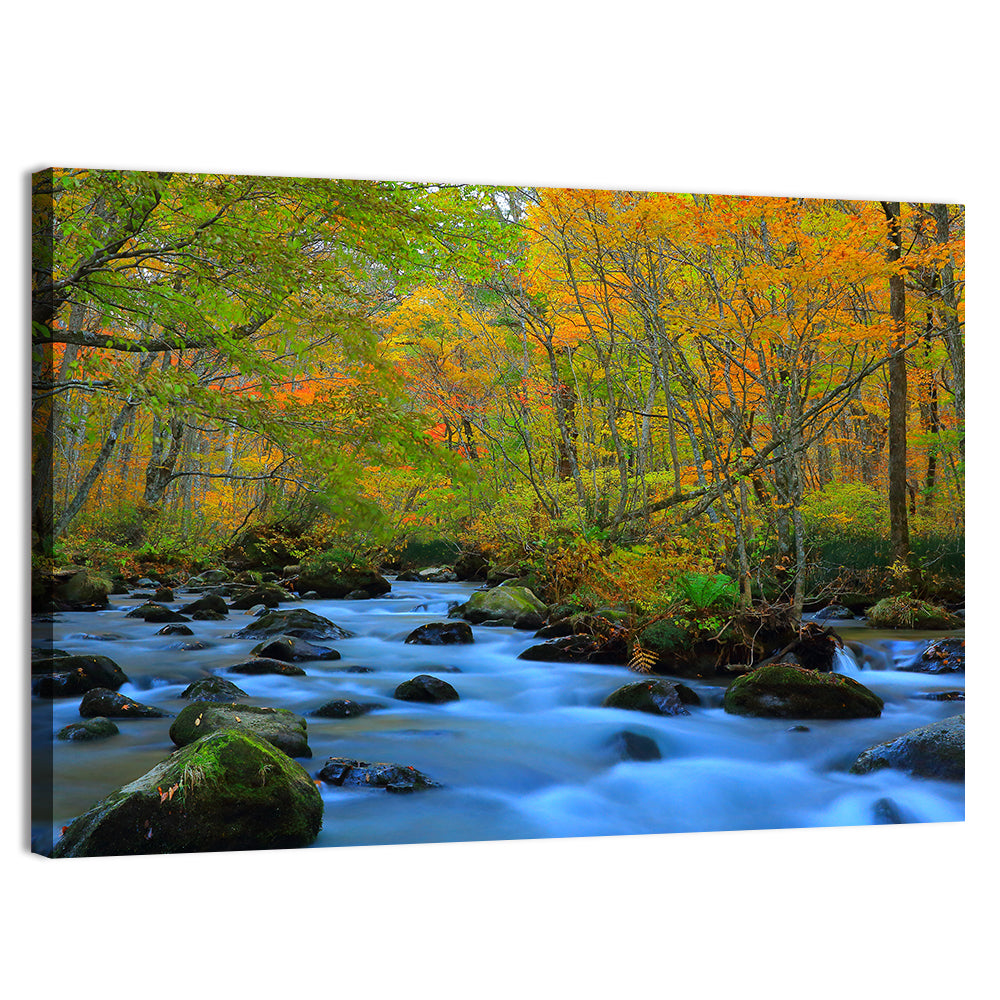 Oirase Gorge Autumn Stream Wall Art, canvas print, landscape