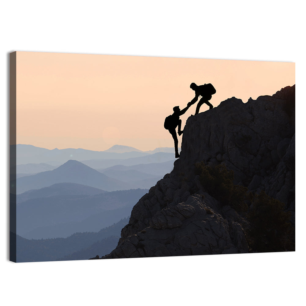 Sunset Mountaineering Silhouette Wall Art, canvas print, landscape