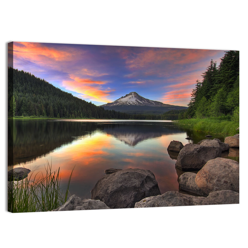 Mount Hood Reflected Over Trillium Lake Wall Art, canvas print, landscape