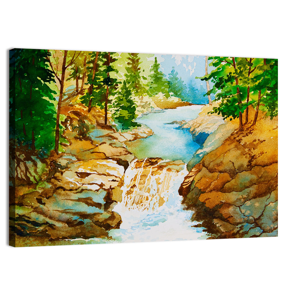 Mossy Forest Waterfall Wall Art, canvas print, landscape