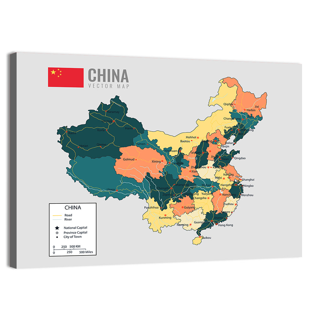 China Political Map Wall Art, canvas print, landscape