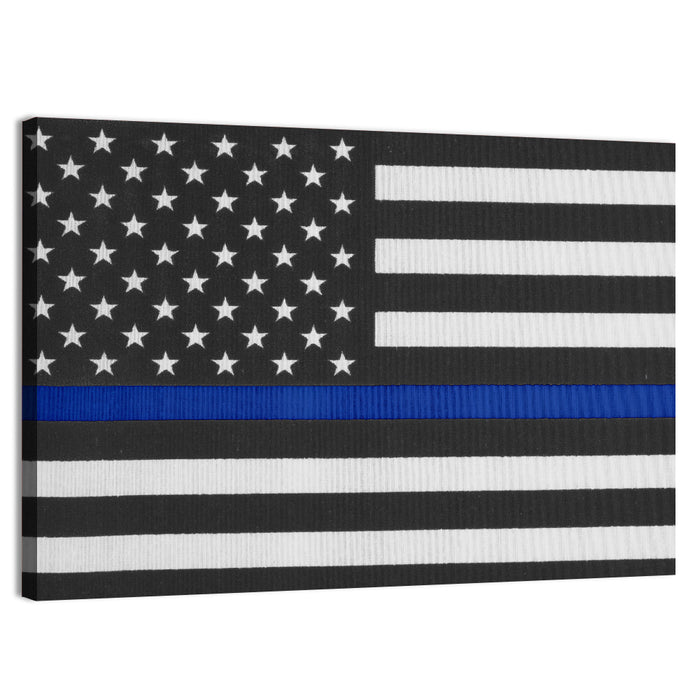 Monochrome American Flag with Blue Stripe Wall Art as a canvas print